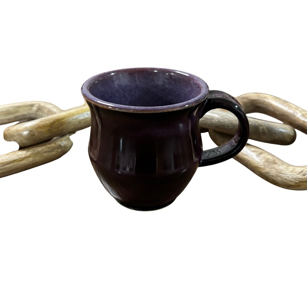 Handmade Studio Pottery Mug Purple Plum Glaze Signed Ceramic Coffee Cup 3.5in